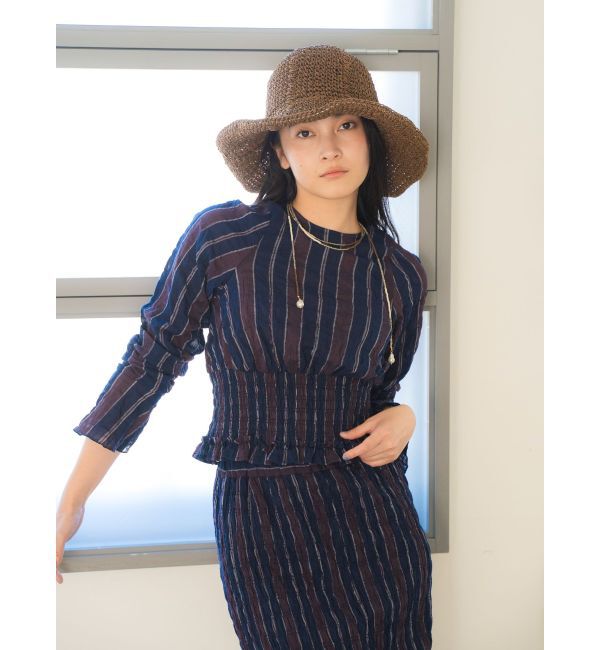 Ungrid「シャーリングデザインストライプブラウス」|シャツ・ブラウス|