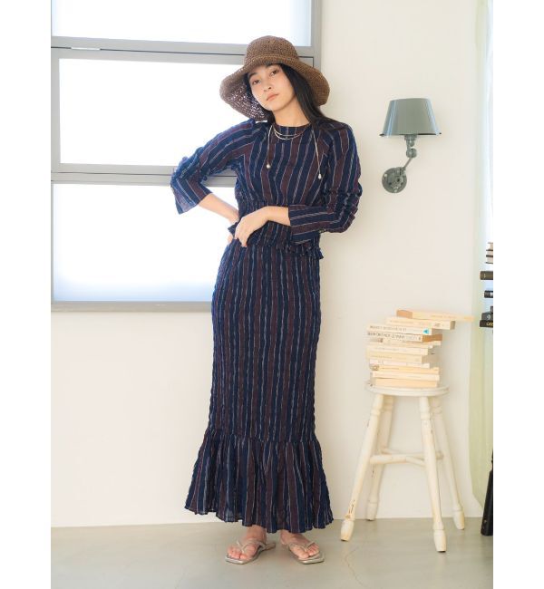 Ungrid「シャーリングデザインストライプブラウス」|シャツ・ブラウス|