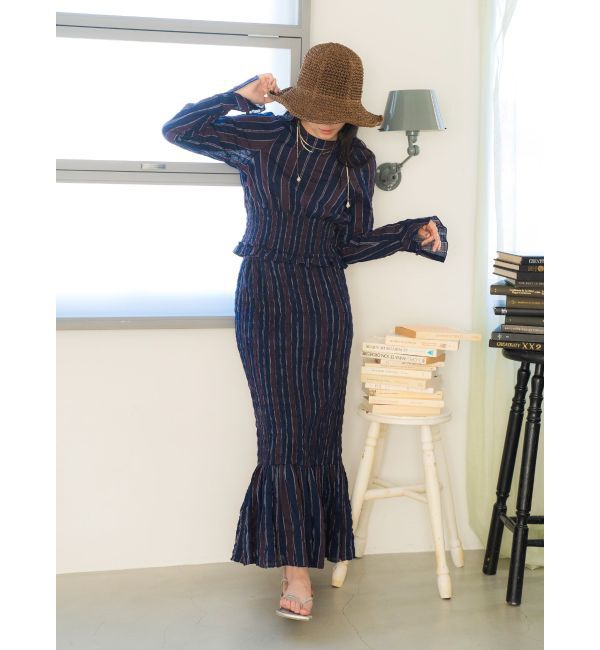 Ungrid「シャーリングデザインストライプブラウス」|シャツ・ブラウス|