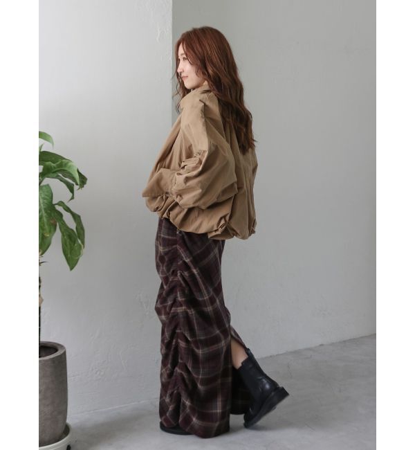 Ungrid「シャーリングデザインチェックワンピース」|ワンピース|