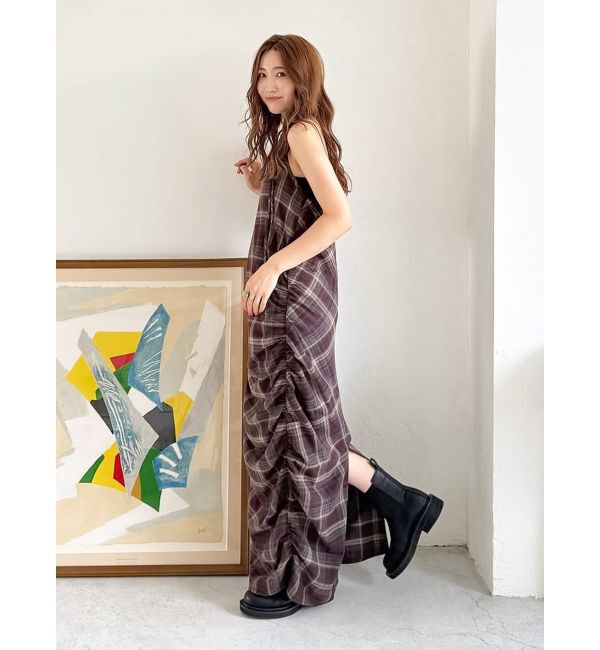 Ungrid「シャーリングデザインチェックワンピース」|ワンピース|