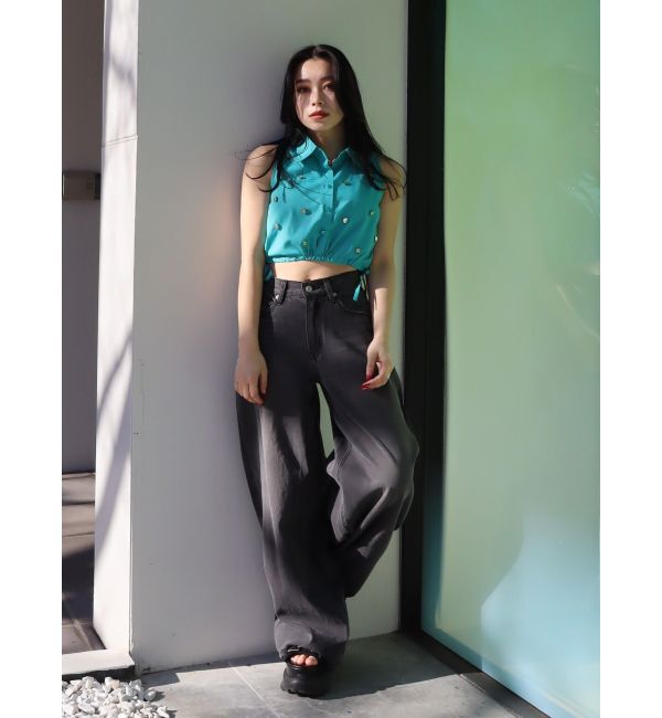 EVRIS「ビジューノースリーブクロップドシャツ」|シャツ・ブラウス|