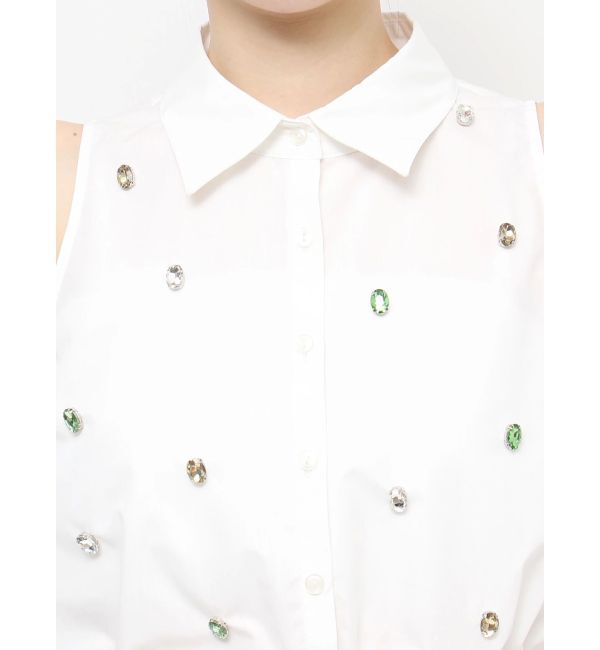 EVRIS「ビジューノースリーブクロップドシャツ」|シャツ・ブラウス|