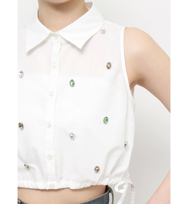 EVRIS「ビジューノースリーブクロップドシャツ」|シャツ・ブラウス|