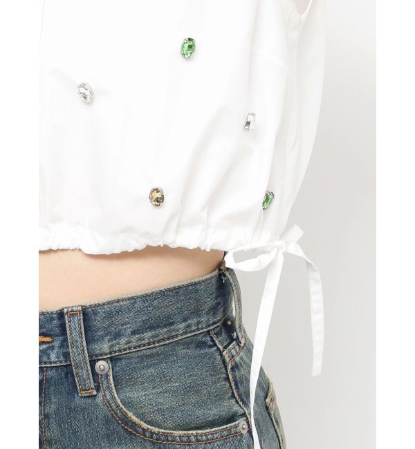 EVRIS「ビジューノースリーブクロップドシャツ」|シャツ・ブラウス|