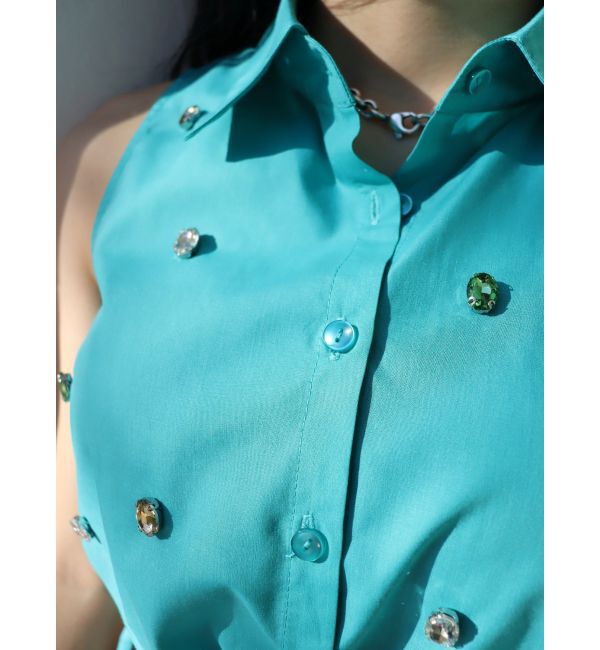 EVRIS「ビジューノースリーブクロップドシャツ」|シャツ・ブラウス|