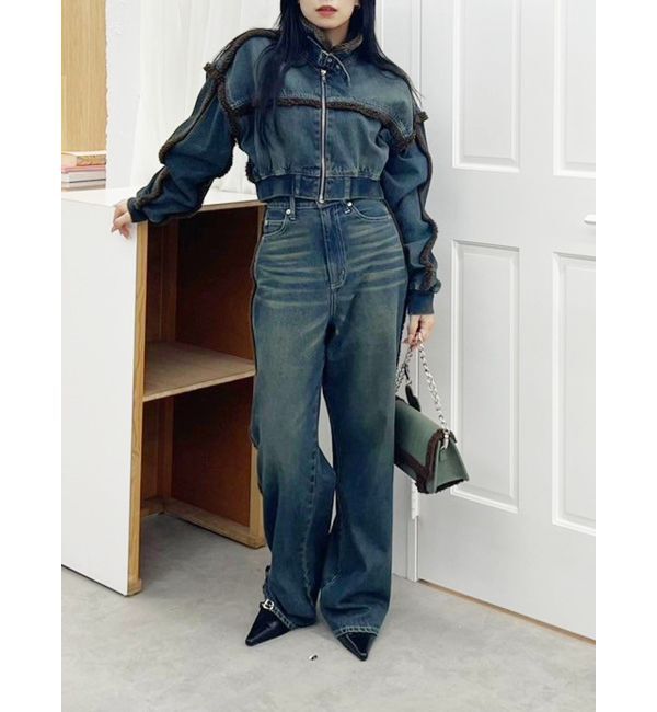 EVRIS「ボアステッチワイドデニムパンツ【セットアップ着用可能】」|デニム|