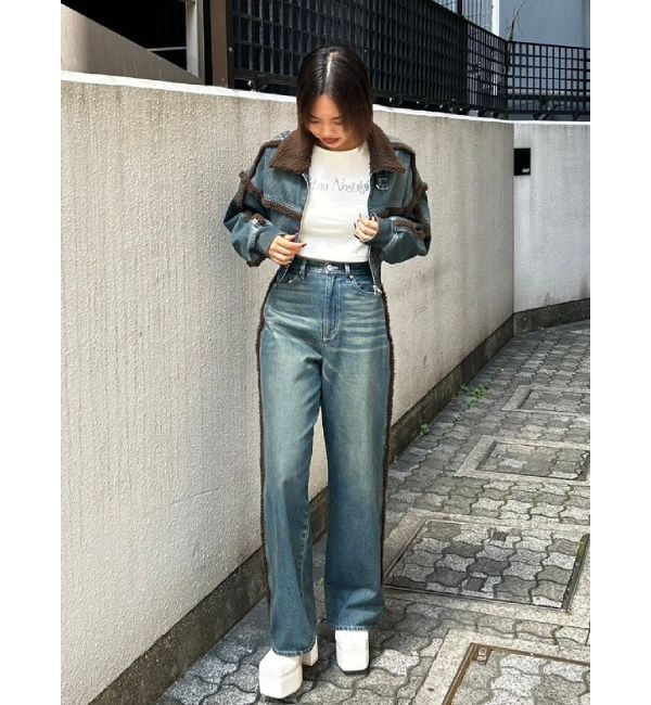 EVRIS「ボアステッチワイドデニムパンツ【セットアップ着用可能】」|デニム|
