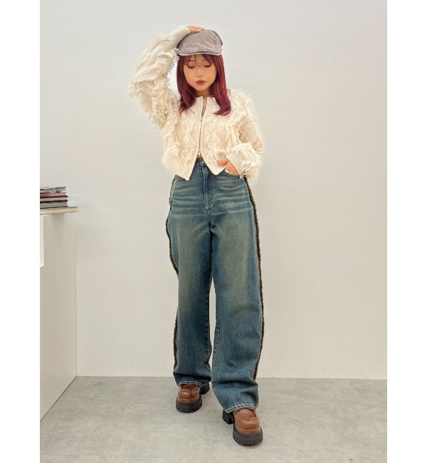 EVRIS「ボアステッチワイドデニムパンツ【セットアップ着用可能】」|デニム|