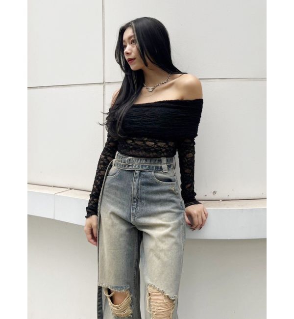 EVRIS「ウエストベルトワイドデニムパンツ」|デニム|