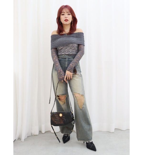 EVRIS「ウエストベルトワイドデニムパンツ」|デニム|