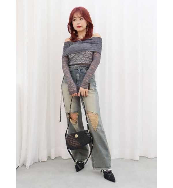 EVRIS「ウエストベルトワイドデニムパンツ」|デニム|