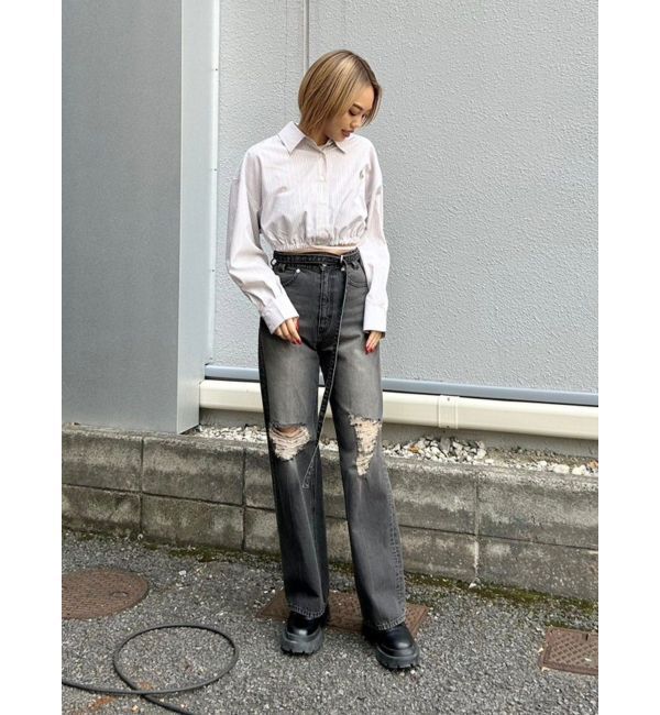 EVRIS「ウエストベルトワイドデニムパンツ」|デニム|