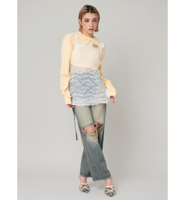 EVRIS「ウエストベルトワイドデニムパンツ」|デニム|