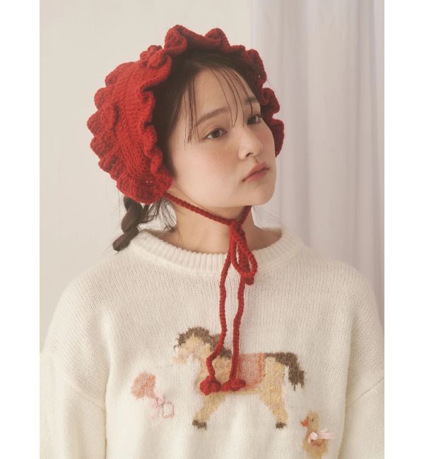 merry jenny「お花のニットヘッドドレス」|その他|レッド