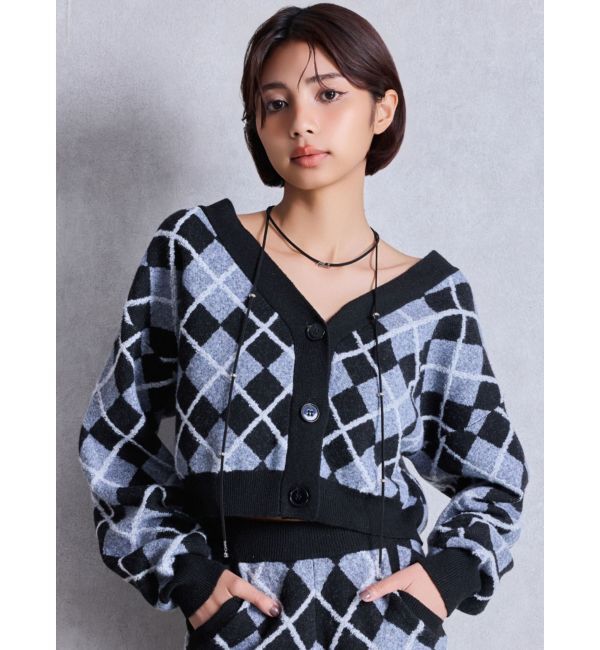 GYDA「アーガイルニットカーディガン」|カーディガン|