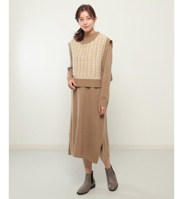 ikka「【2点セット】ニットベストワンピースアンサンブル」|ワンピース|ブラウン