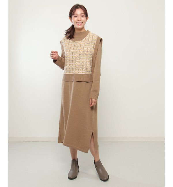 ikka「【2点セット】ニットベストワンピースアンサンブル」|ワンピース|