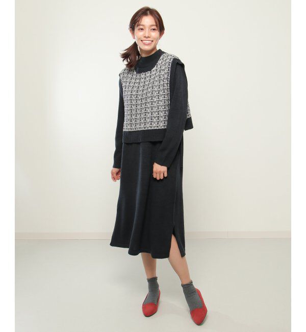 ikka「【2点セット】ニットベストワンピースアンサンブル」|ワンピース|