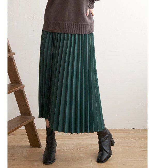 ikka「ウーリッシュフラノプリーツスカート」|スカート|Dkグリーン