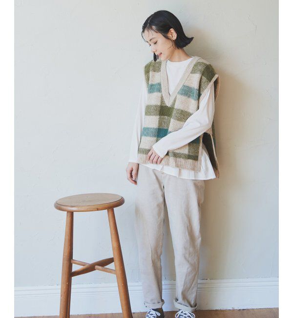 Lbc with Life「ジャカードフェザーチェックベスト」|ニット・セーター|