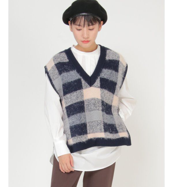 Lbc with Life「ジャカードフェザーチェックベスト」|ニット・セーター|
