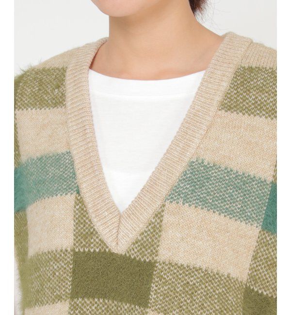 Lbc with Life「ジャカードフェザーチェックベスト」|ニット・セーター|