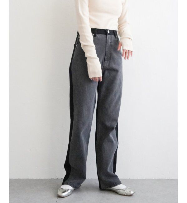 VENCE share style「センター切り替えワイドデニムパンツ」|デニム|ブラック