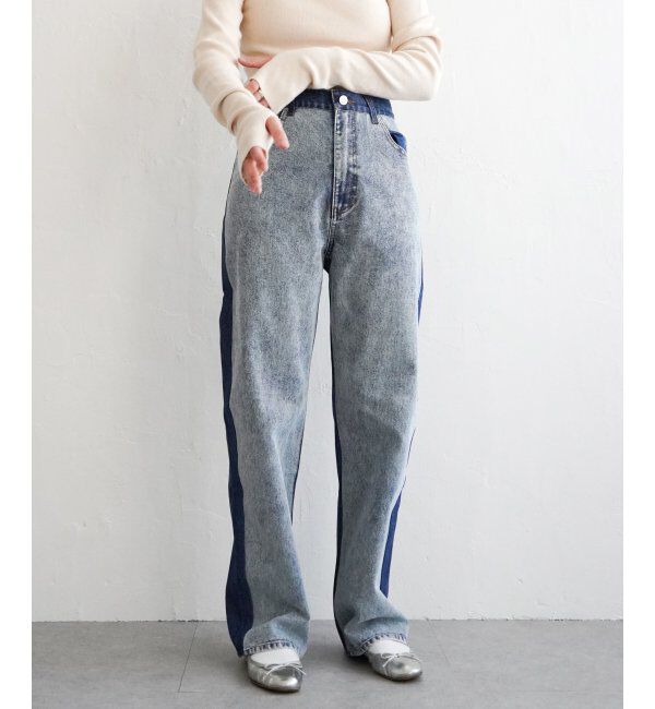 VENCE share style「センター切り替えワイドデニムパンツ」|デニム|