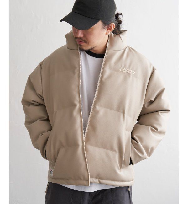 VENCE share style「【ユニセックス】VISION STREET WEAR ヴィジョンストリートウェア 中綿フェイクレザーブルゾン」|ブルゾン・スタジャン|オフホワイト