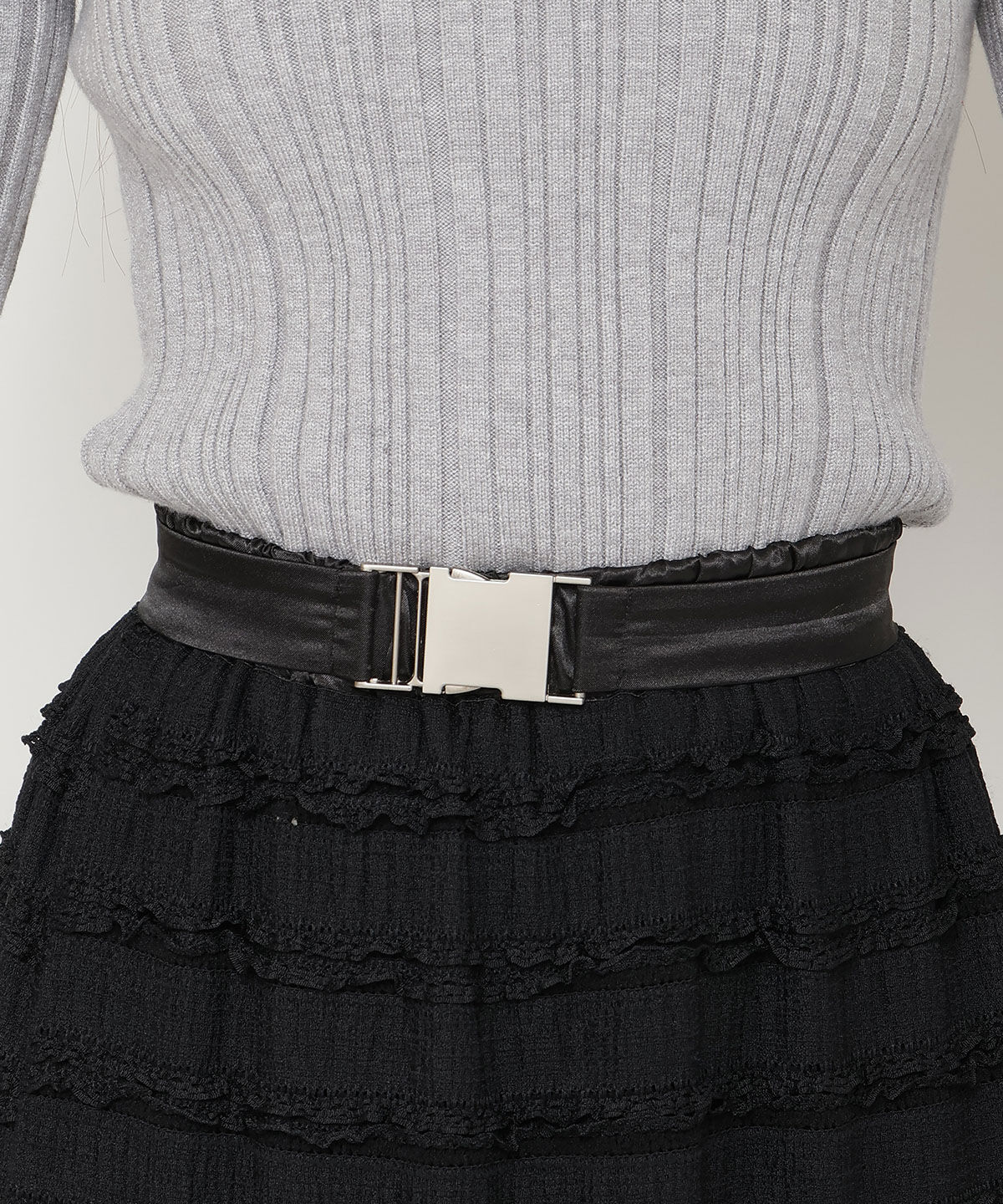 REDYAZEL「ベルトつきボーダーフリルスカート」|フレア|