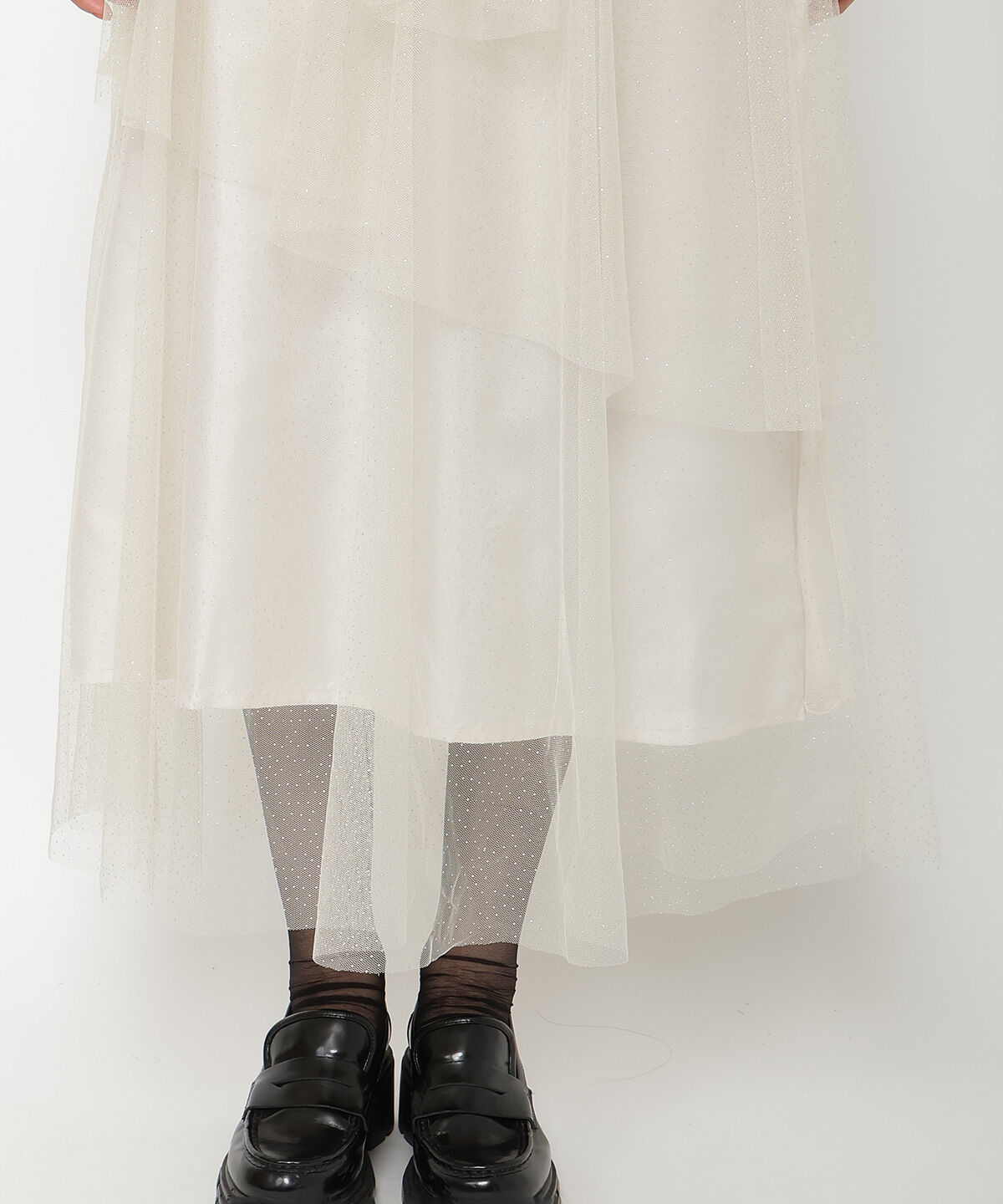 REDYAZEL「ラメチュールアシメティアードスカート」|フレア|