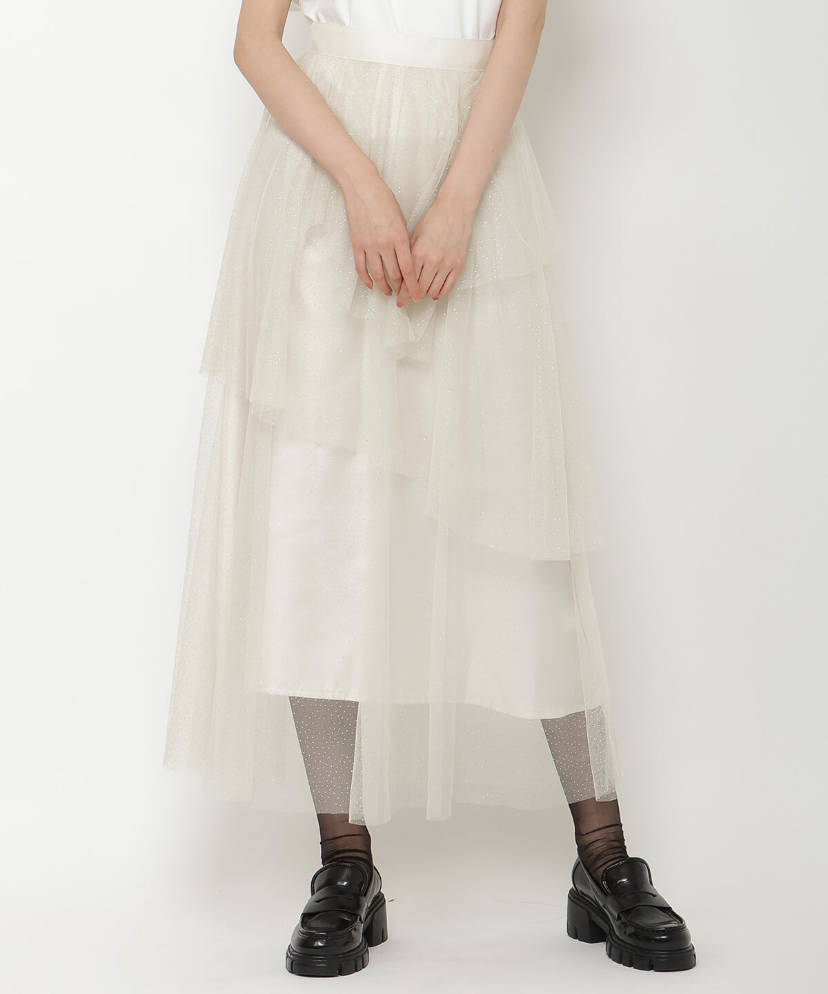 REDYAZEL「ラメチュールアシメティアードスカート」|フレア|