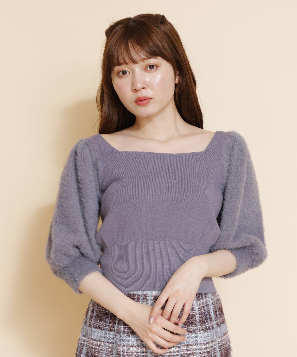 REDYAZEL「シャギースリーブニットトップス」|ニット・セーター|ブルー