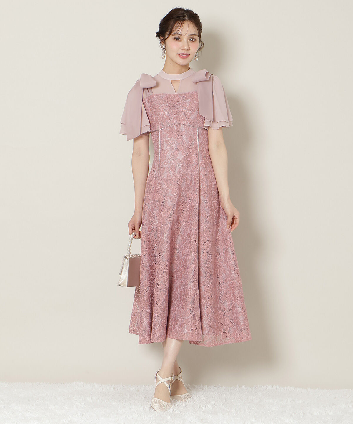 WILLSELECTION「肩リボンパイピングレースワンピース」|ドレス|ピンク