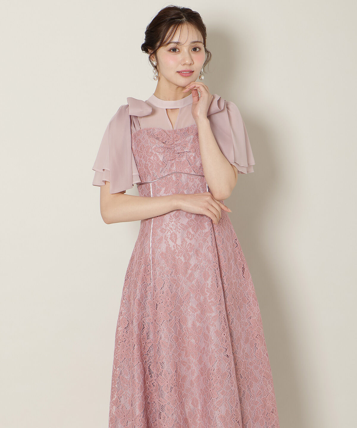 WILLSELECTION「肩リボンパイピングレースワンピース」|ドレス|