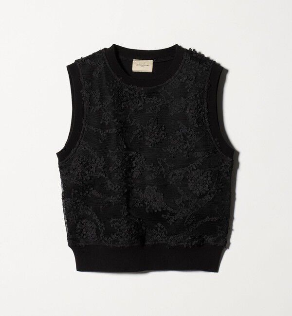 UNITED ARROWS「エンブロイダリーフラワー メッシュ ベスト」|ベスト・ジレ|BLACK