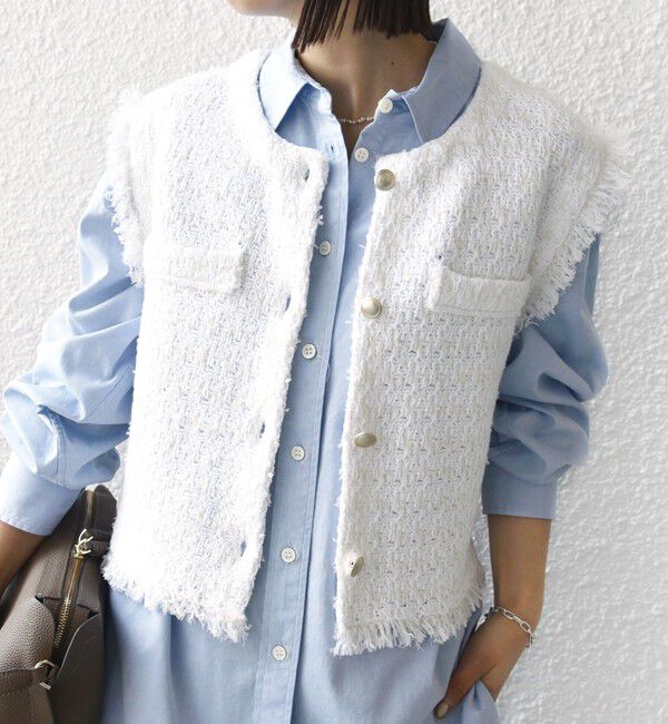 SHIPS for women「〈手洗い可能〉メタルボタンツイードニットベスト」|ベスト・ジレ|