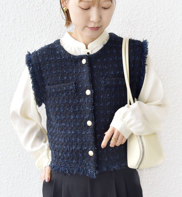 SHIPS for women「〈手洗い可能〉メタルボタンツイードニットベスト」|ベスト・ジレ|ネイビー