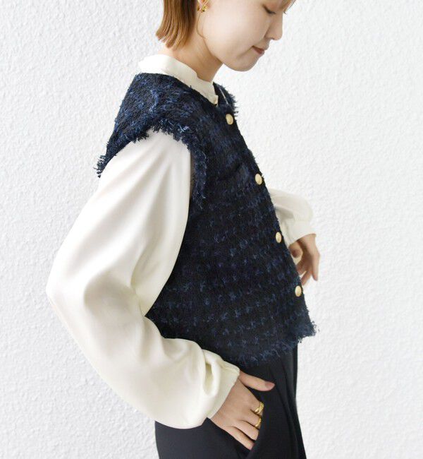 SHIPS for women「〈手洗い可能〉メタルボタンツイードニットベスト」|ベスト・ジレ|