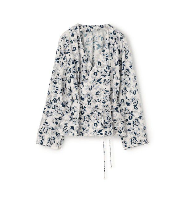 SOULEIADO「セルロースリネンプリント カシュクールブラウス」|シャツ・ブラウス|62 ライトブルー系