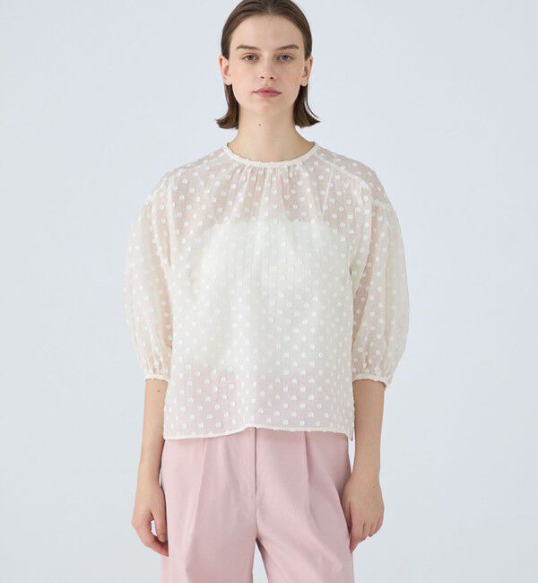 Ballsey「フラワーカットジャカード パフスリーブブラウス」|シャツ・ブラウス|