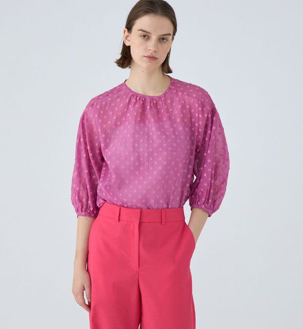 Ballsey「フラワーカットジャカード パフスリーブブラウス」|シャツ・ブラウス|