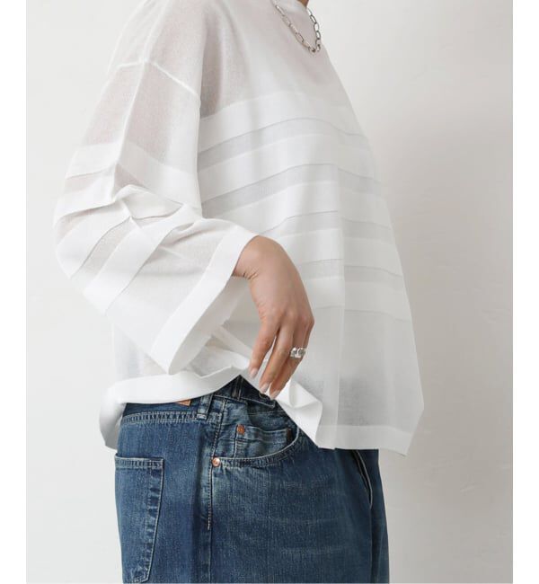 journal standard luxe「《予約》シアーボーダー ボートネックプルオーバー」|ニット・セーター|ホワイト