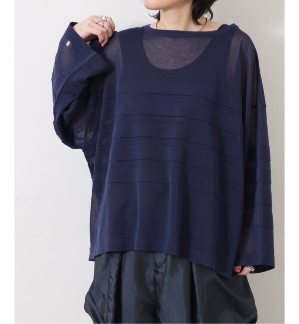 journal standard luxe「《予約》シアーボーダー ボートネックプルオーバー」|ニット・セーター|ネイビー