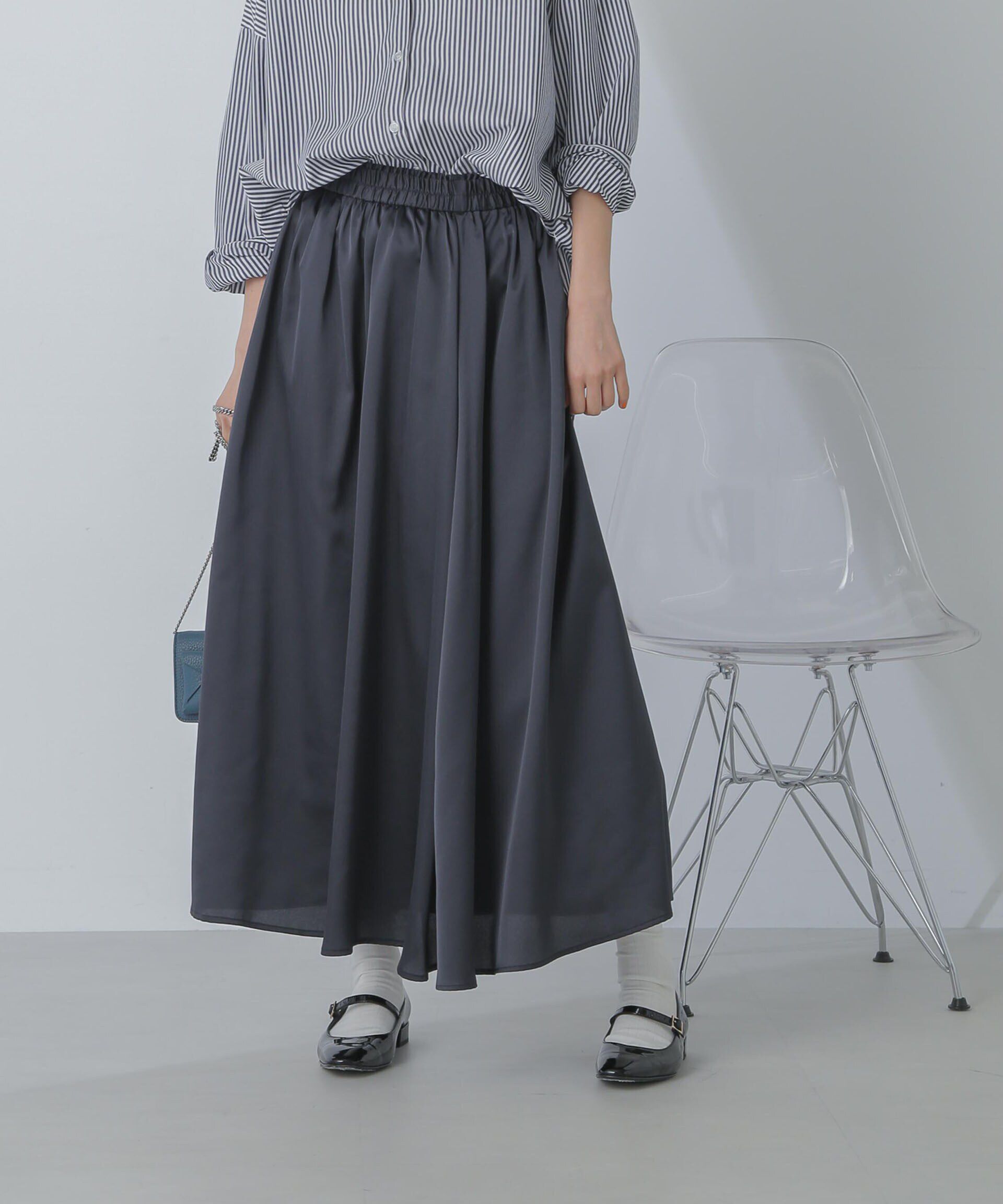 nano･universe「サテンギャザースカート(セットアップ可) 」|スカート|