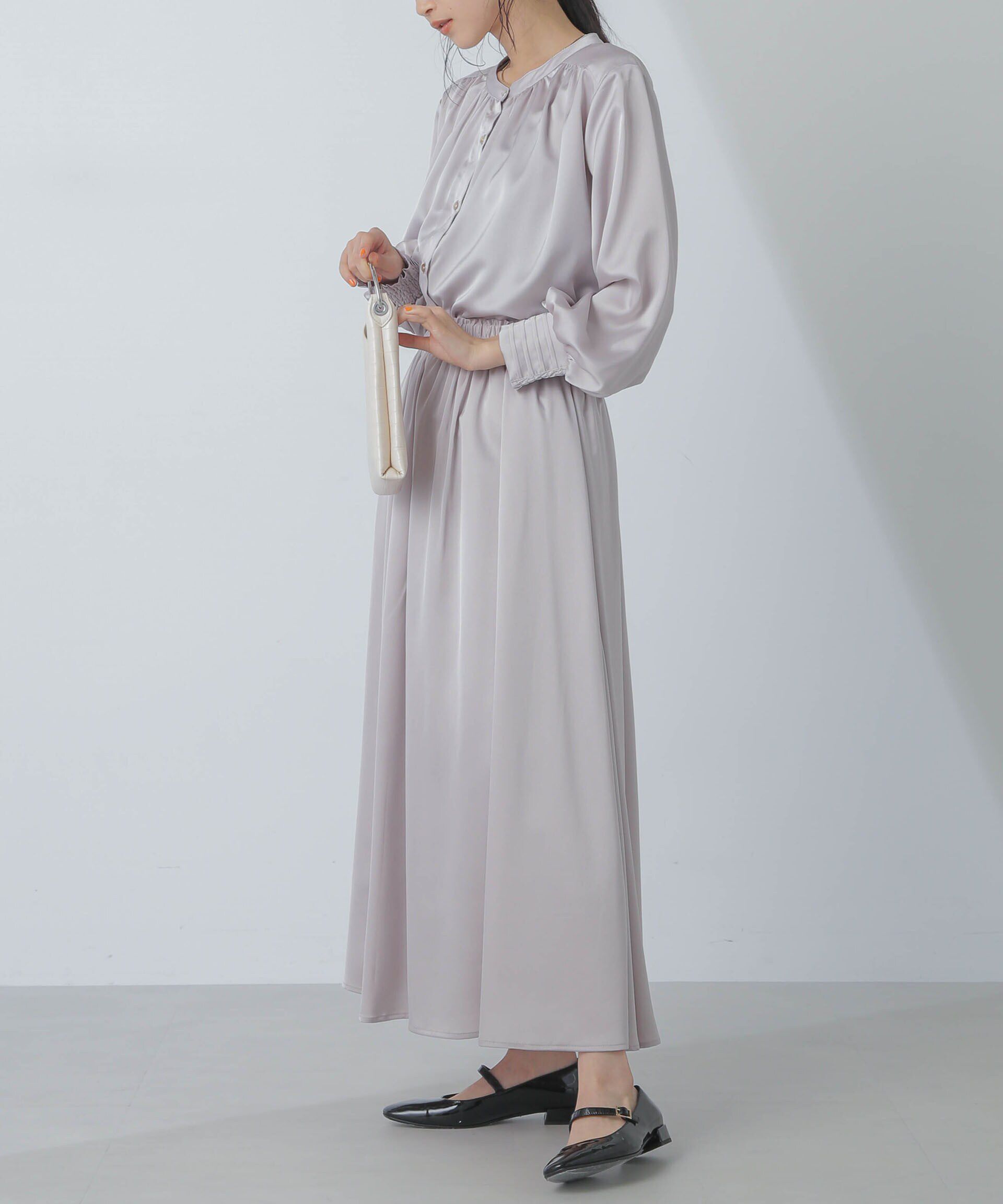 nano･universe「サテンギャザースカート(セットアップ可) 」|スカート|