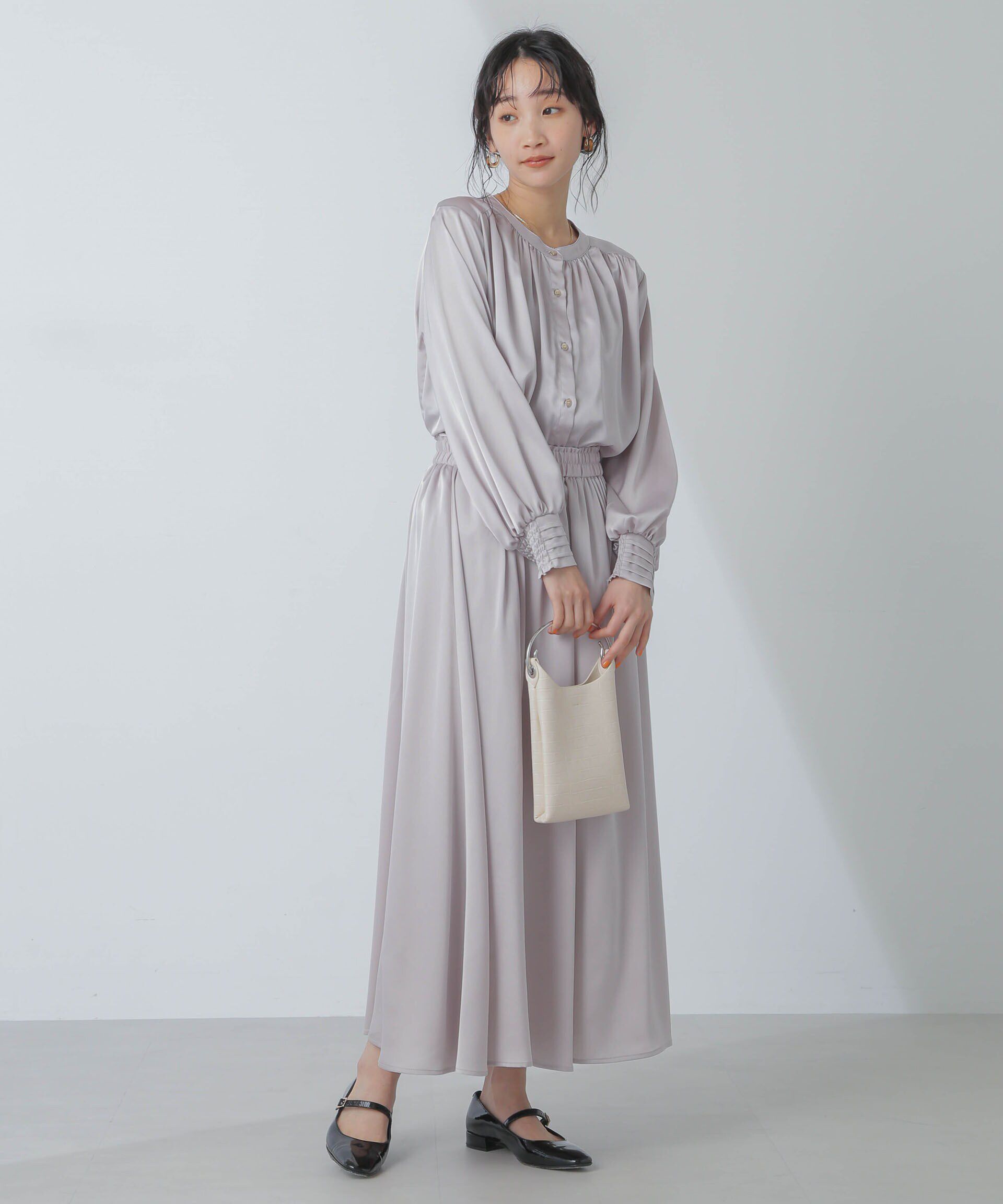 nano･universe「サテンギャザースカート(セットアップ可) 」|スカート|