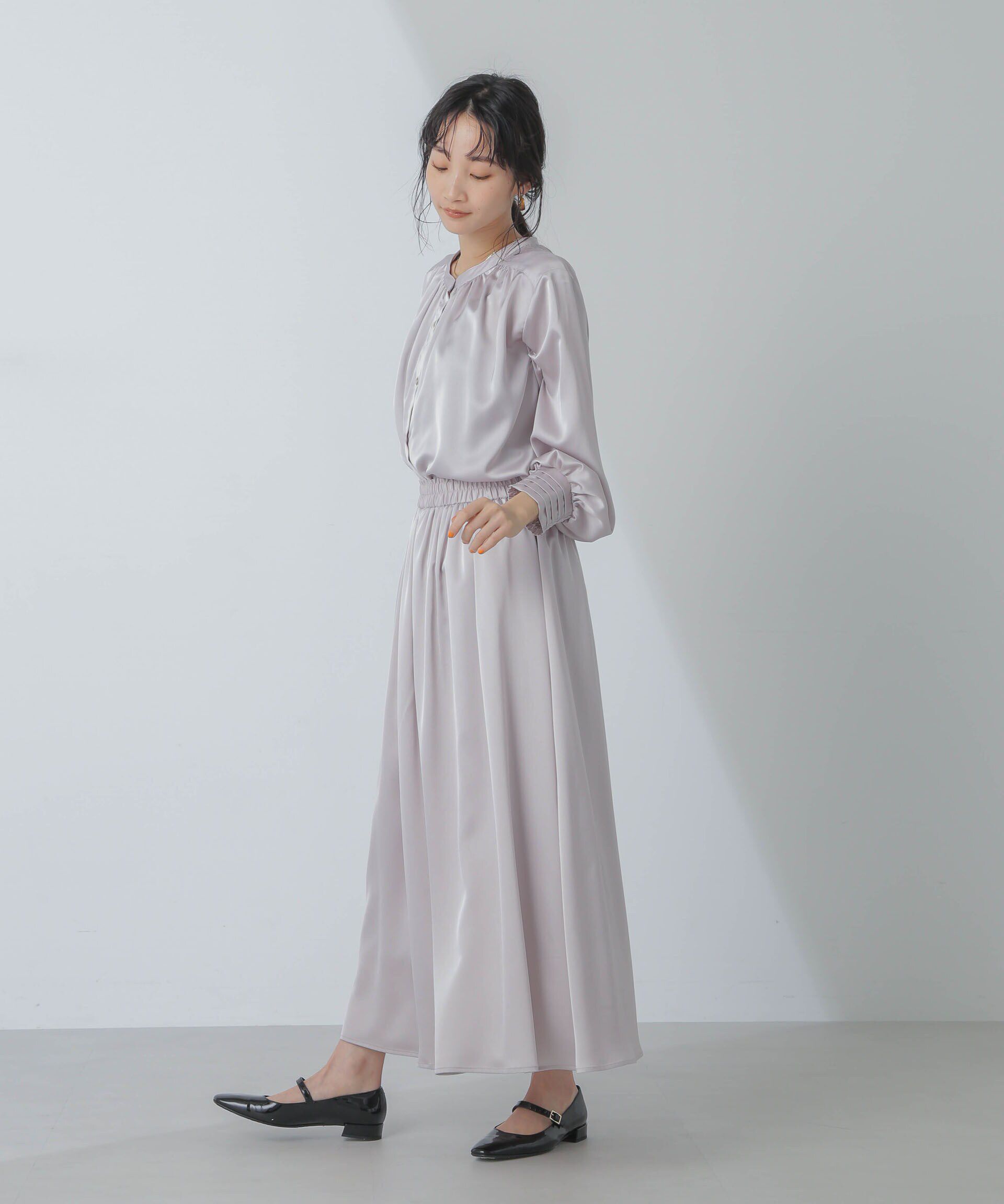 nano･universe「サテンギャザースカート(セットアップ可) 」|スカート|