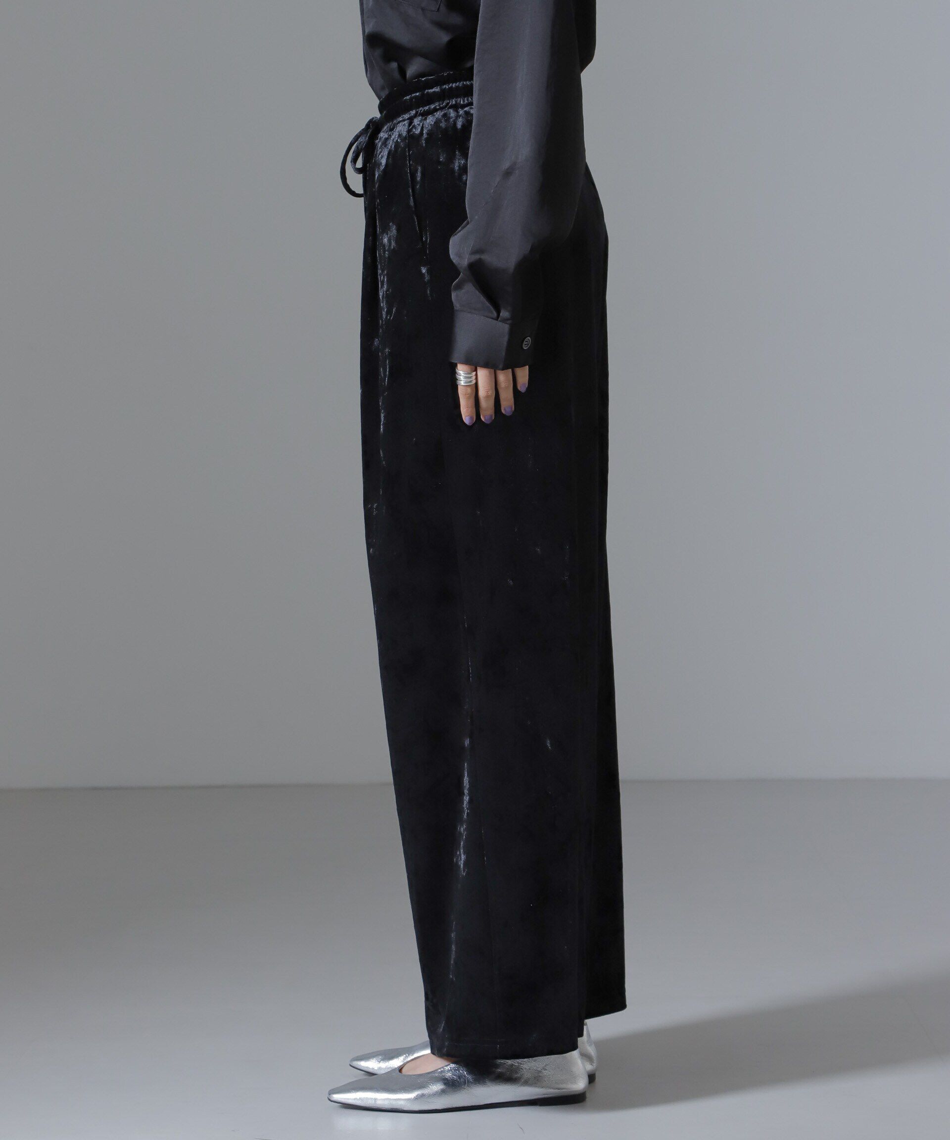 nano･universe「ベロアイージーワイドパンツ（セットアップ可）」|チノ|